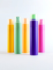 Colorful plastic spray bottles setup for mockup