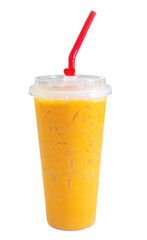 Iced Thai milk tea in takeaway cup