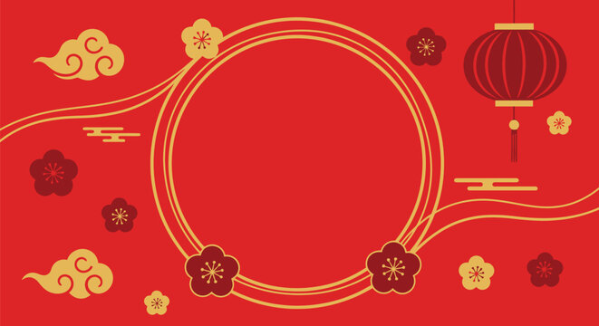 Vibrant Chinese New Year background with lantern and floral elements design