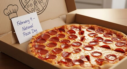 Delicious pepperoni pizza in a cardboard box for national pizza day