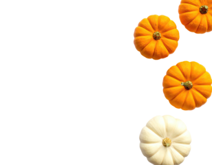 Tiny pumpkins scattered right against black