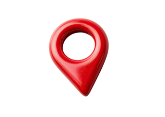 Red glossy map pin on black background