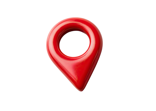 Red glossy map pin on black background
