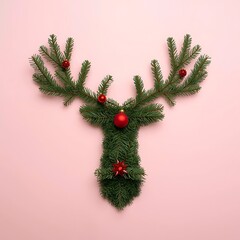Pine Branch Letter Y with Red Ornament on Soft Pink Holiday Background