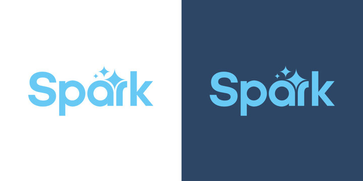 Unique spark logo design template illustration. Spark logo lettering typography concept vector design with sparkling star icon graphic symbol with creative negative space