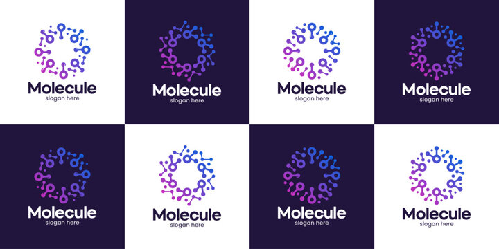 Set of a molecule logo design template illustration. Technology connection concept vector design with chemistry particle and atom molecular structure icon graphic symbol