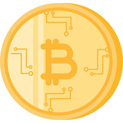 Golden Bitcoin Cryptocurrency Coin With Digital Circuitry Pattern Isolated On White Background