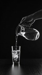 Refreshing hydration a silhouette hand pours water from pitcher into a glass