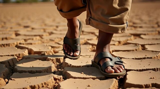 Indian farmer's journey in 4K footage showcasing traditional chappals, deliberate steps, and rural life, inspiring authenticity and cultural richness