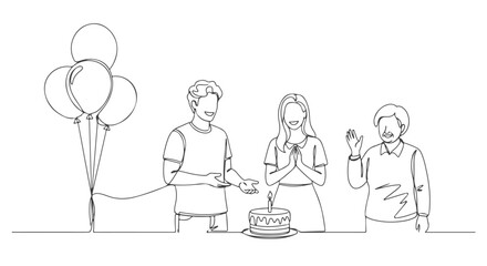 Celebrate with One Line Continuous Drawing of People at a Party