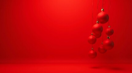 Red Christmas Ornaments Hanging on Monochrome Background for Elegant Holiday Display
