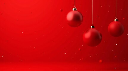 Red Christmas Ornaments Hanging on Monochrome Background for Elegant Holiday Display

