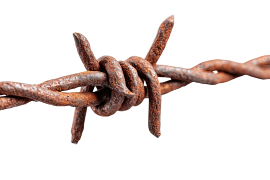 Rusty barbed wire close-up on black