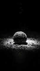Dramatic noir capture of a dark chocolate truffle dusted with cocoa powder
