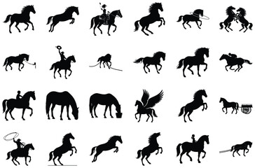 Obraz premium Collection of Horse Silhouettes in Various Poses and Activities Keywords: horse, silhouette