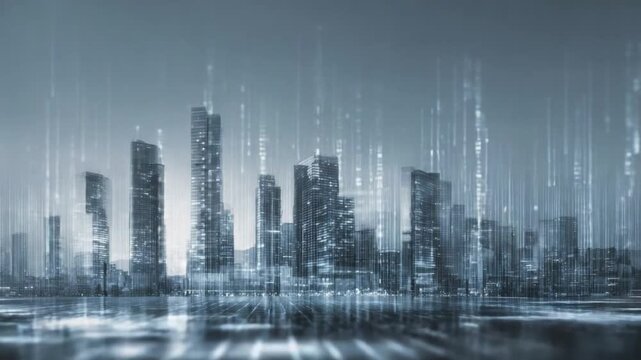 Digital Cityscape: An artistic rendering of a modern cityscape, intertwined with digital data streams, symbolizing the integration of technology and urban development. - Powered by Adobe