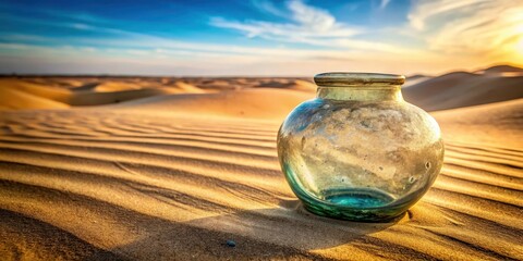 Ancient relic glass vessel submerged in vast desert sands