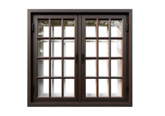 Two-pane window, multi-grid, dark frame, translucent view