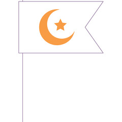 Orange Crescent Moon and Star Symbol on a White Flag with Purple Outline Against a Transparent Background