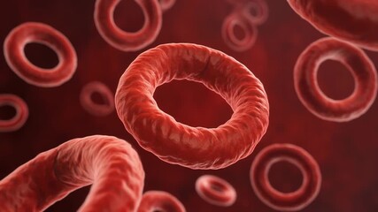 3D animation of oxygenated hemoglobin protein molecules circulating in the bloodstream.