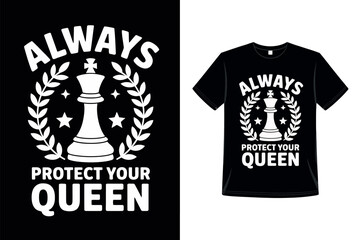 Protect your queen with this chess-themed t-shirt design featuring a king piece and a laurel wreath.