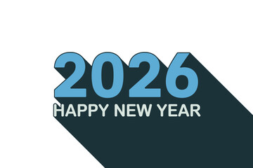 The year 2026 is represented by bold blue numbers with a shadow, alongside the text "HAPPY NEW YEAR."