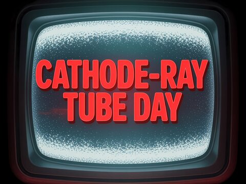 Retro cathode ray tube television displaying static with bold red text celebrating cathode ray tube day