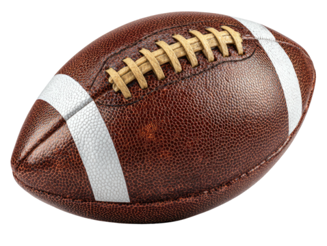 Textured brown football with white stripes and beige laces - Powered by Adobe