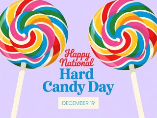 Two vibrant swirled lollipops celebrate happy national hard candy day with colorful designs