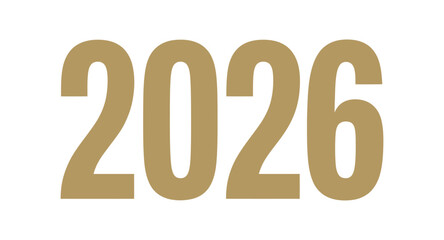The year 2026 is displayed in large, bold, gold numbers against a white background.