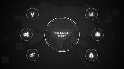 New Career Ahead, Hologram Futuristic Interface. Business, Technology, Internet and network concept. Digital world map technology background. - Powered by Adobe