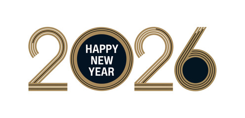 Happy New Year 2026 graphic design with metallic numerals and text.