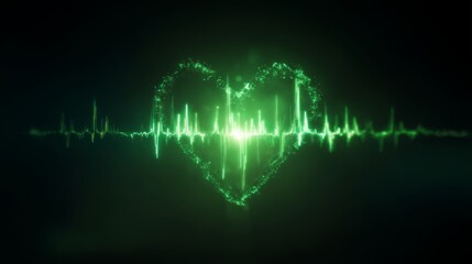 Glowing Green Digital Heart Emitting Rhythmic Pulses of Light, Symbolizing Living Core of Unified Scanning Platform on Dark Background with Soft Volumetric Lighting