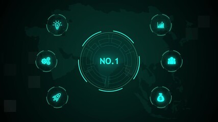 No 1, Hologram Futuristic Interface. Business, Technology, Internet and network concept. Digital world map technology background. - Powered by Adobe