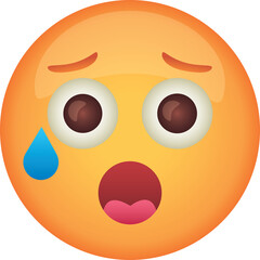 Orange Emoji with Wide Eyes and Open Mouth Showing Fear and Sweat Droplet on Transparent Background Expressing Shock and Anxiety in a Close Up View