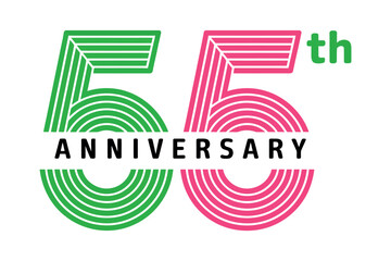 The number fifty-five is displayed prominently with the word 'ANNIVERSARY' underneath, celebrating a milestone.