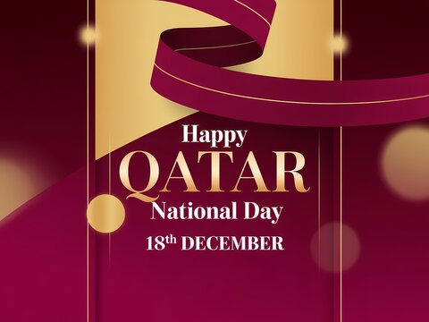 Elegant design celebrating qatar national day with festive ribbons and bokeh lights