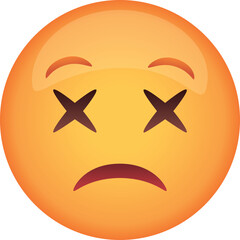 Orange Emoticon Character With Cross Eyes And Sad Mouth Expressing Extreme Disappointment Or Exhaustion Isolated On White Background