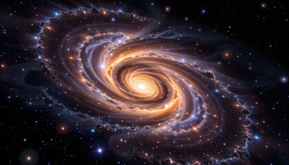 Vibrant Spiral Galaxy in Deep Space with Brilliant Stars and Nebula Clouds