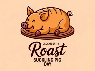 Adorable cartoon suckling pig illustration celebrating roast suckling pig day on december 18th