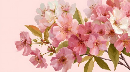 Delicate Cherry Blossom Flowers in Soft Pink Pastel Background Creating a Serene Atmosphere