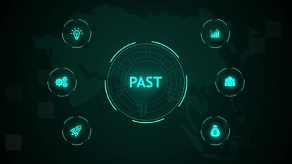 Past, Hologram Futuristic Interface. Business, Technology, Internet and network concept. Digital world map technology background. - Powered by Adobe