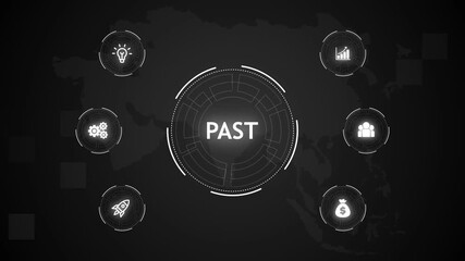 Past, Hologram Futuristic Interface. Business, Technology, Internet and network concept. Digital world map technology background. - Powered by Adobe
