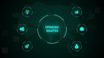 Opinions Wanted, Hologram Futuristic Interface. Business, Technology, Internet and network concept. Digital world map technology background. - Powered by Adobe