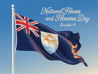 Anguilla national heroes and heroines day celebration with waving flag against a blue sky