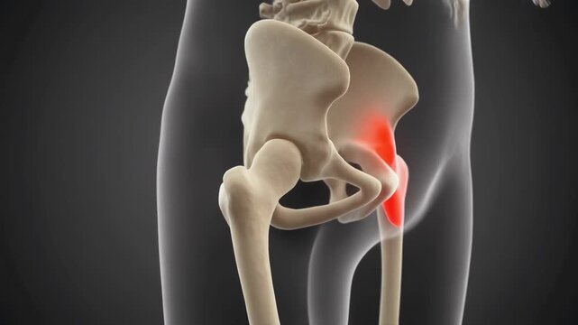 3D Animation of the Human Hip Ball-and-Socket Joint with Highlighted Pain Area