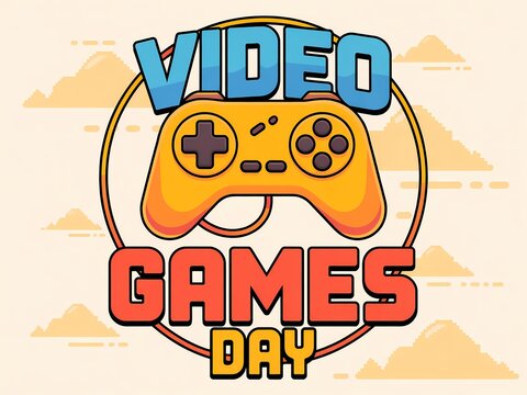 Celebrate video games day with a retro controller and vibrant text