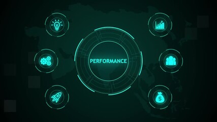 Performance, Hologram Futuristic Interface. Business, Technology, Internet and network concept. Digital world map technology background. - Powered by Adobe