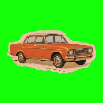 Vintage orange car illustration animation, transparent 4K video, green screen