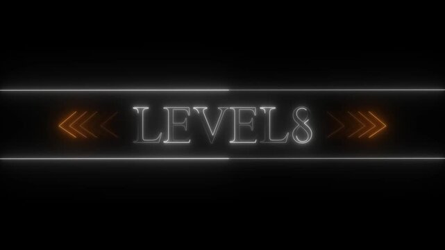 White Neon Text Level 8 with Orange Chevron Accents on Black Background game gaming